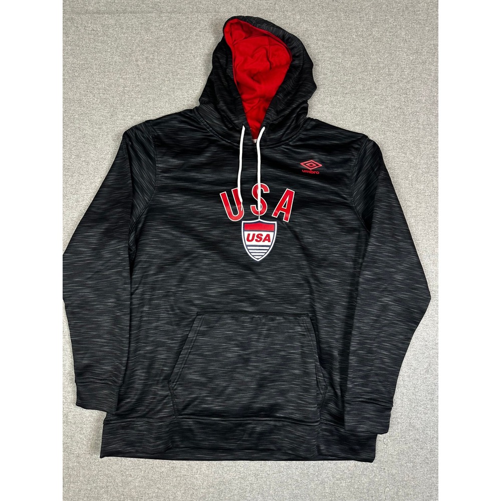 Umbro USA Soccer Hoodie Mens XL Black Red Space Dye Performance Pullover